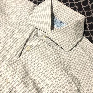 Hilditch Key Mens Plaid French Cuff Dress Shirt Gray Blue England 16.5 Slim Fit